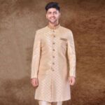 Men's Red Jacquard Indo Western - Image 2